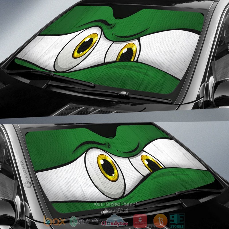 Green Curious Cartoon Eyes Car Sunshade 1