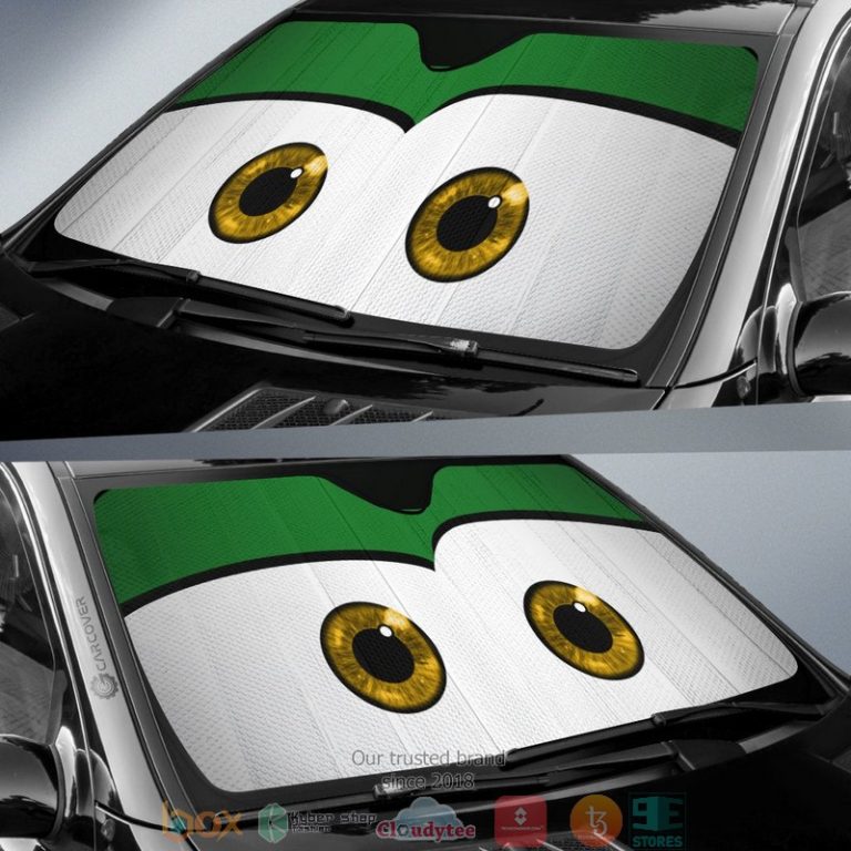 Green Cute Cartoon Eyes Car Sunshade 1