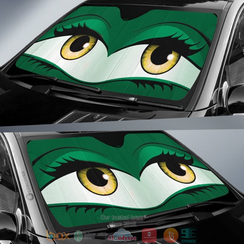 Green Glam Cartoon Eyes Cute Eyes Car Sunshade 1
