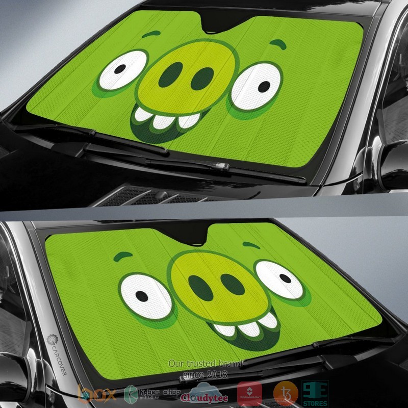 Green Pig Cartoon Eyes Car Sunshade 1