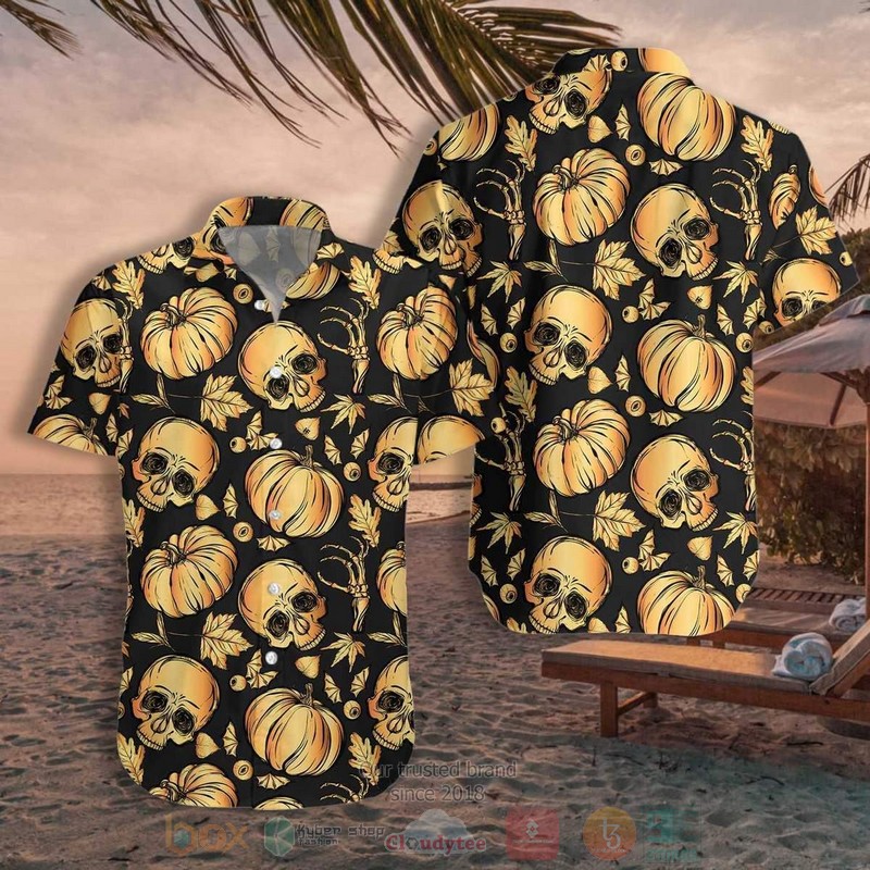Halloween Pumpkin Skull Hawaiian Shirt