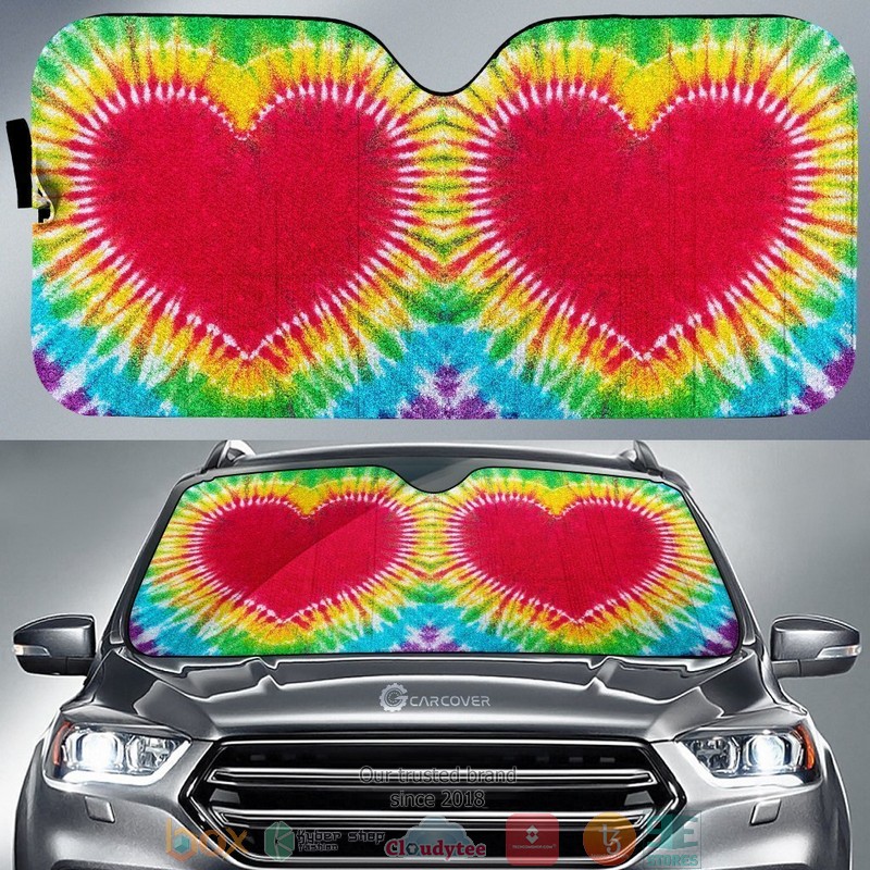 Heart Tie Dye Printed Hippie Car Sunshade