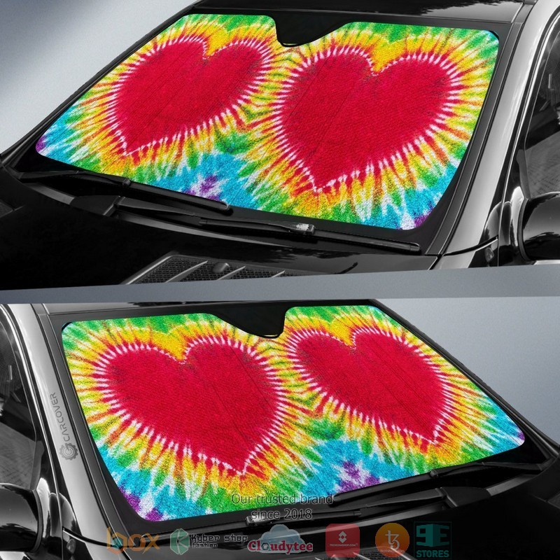 Heart Tie Dye Printed Hippie Car Sunshade 1