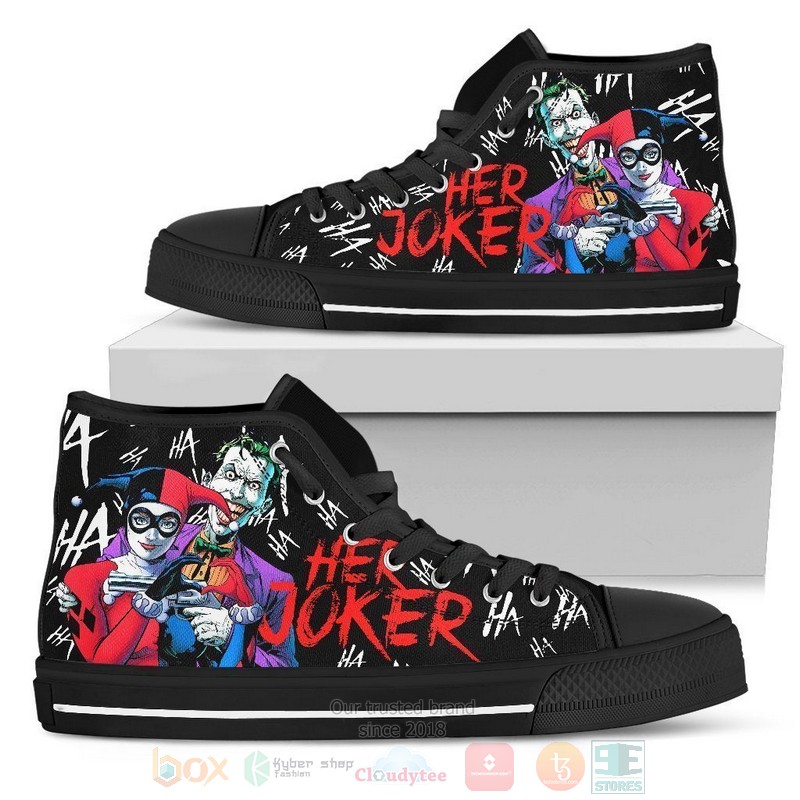 Her Joker His Harley Couple Canvas high top shoes