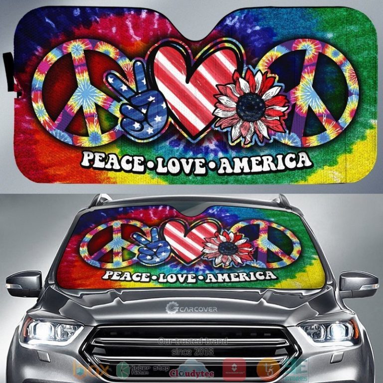 Hippie Sunflower Tie Dye Peace Love America Car Sunshade