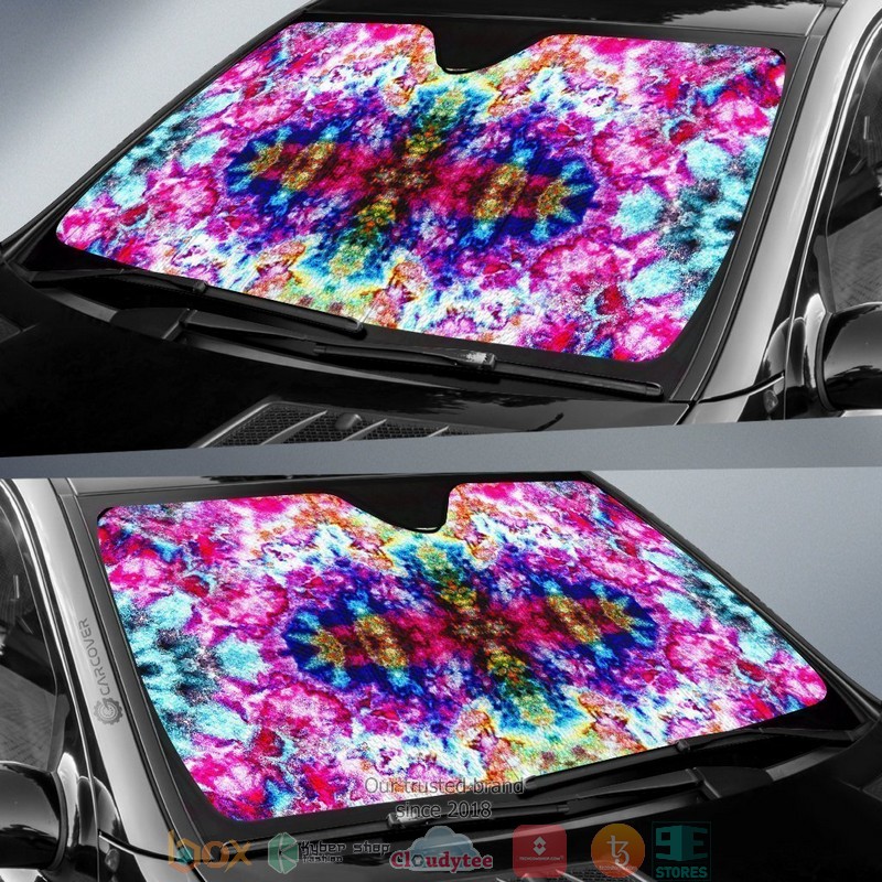 Ice Tie Dye Printed Hippie Car Sunshade 1