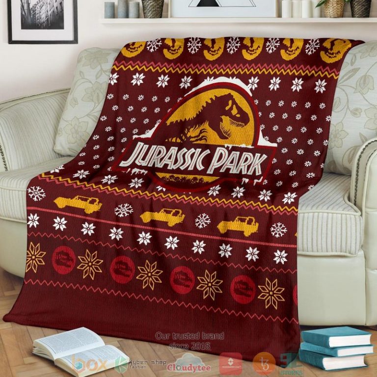 Jurassic Park Red Ugly Christmas Blanket 1 2