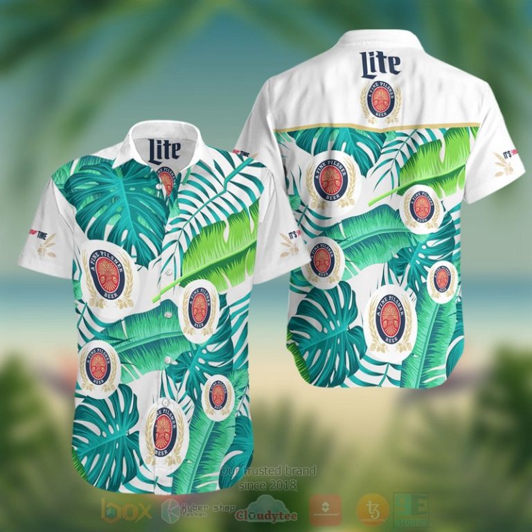 Miller Lite Beer tropical leaves Hawaiian Shirt