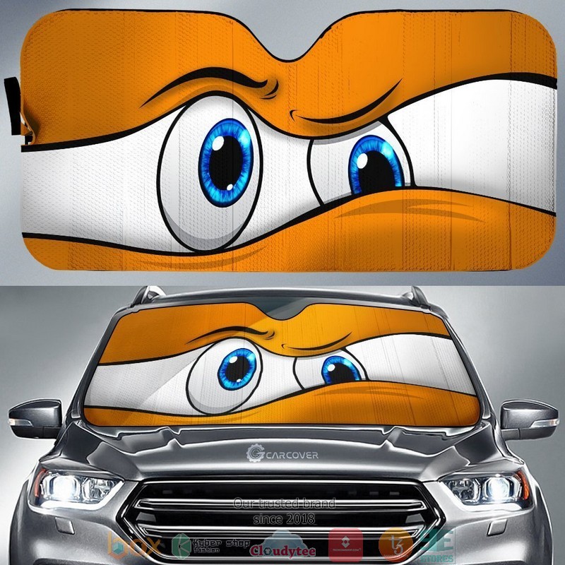 Orange Curious Cartoon Eyes Car Sunshade