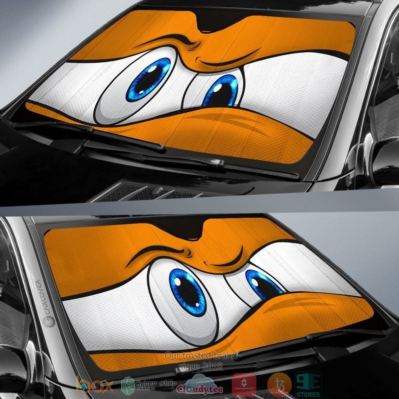 Orange Curious Cartoon Eyes Car Sunshade 1