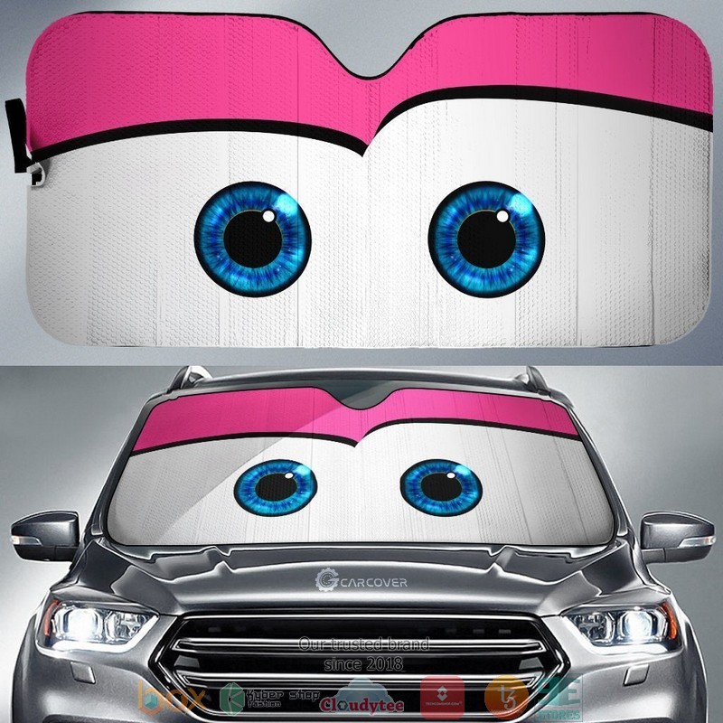 Pink Cute Cartoon Eyes Car Sunshade
