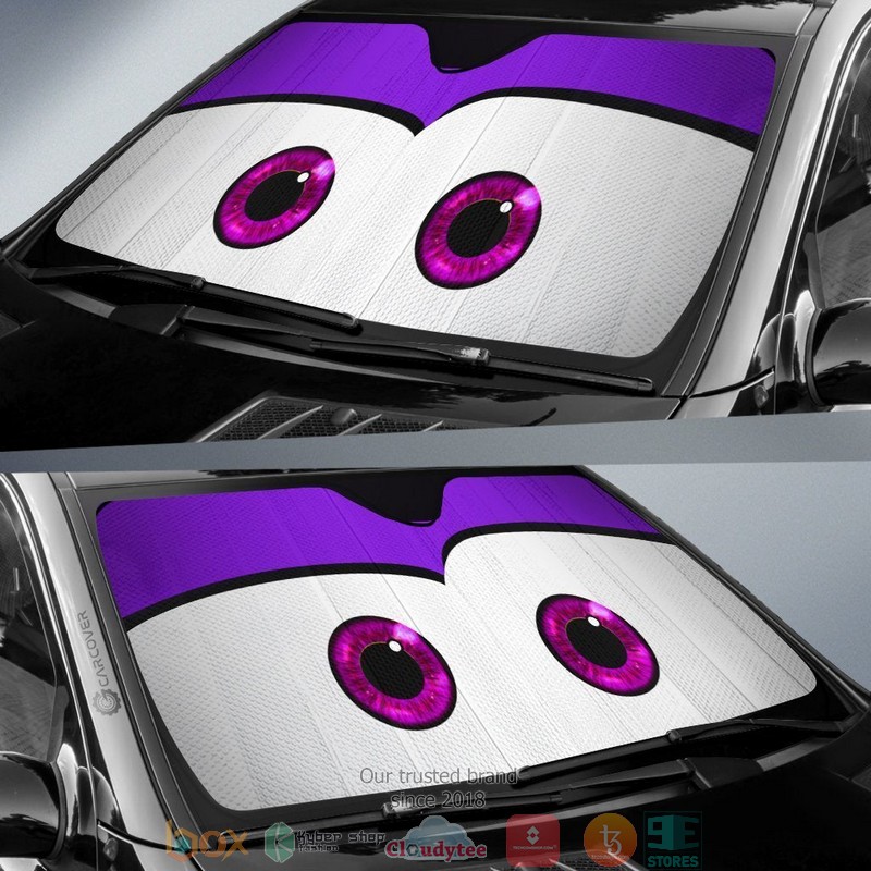 Purple Cute Cartoon Eyes Car Sunshade 1