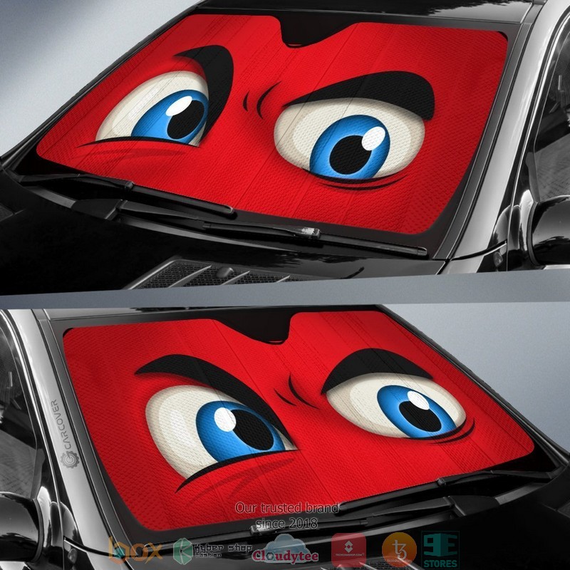 Red Challenging Cartoon Eyes Car Sunshade 1