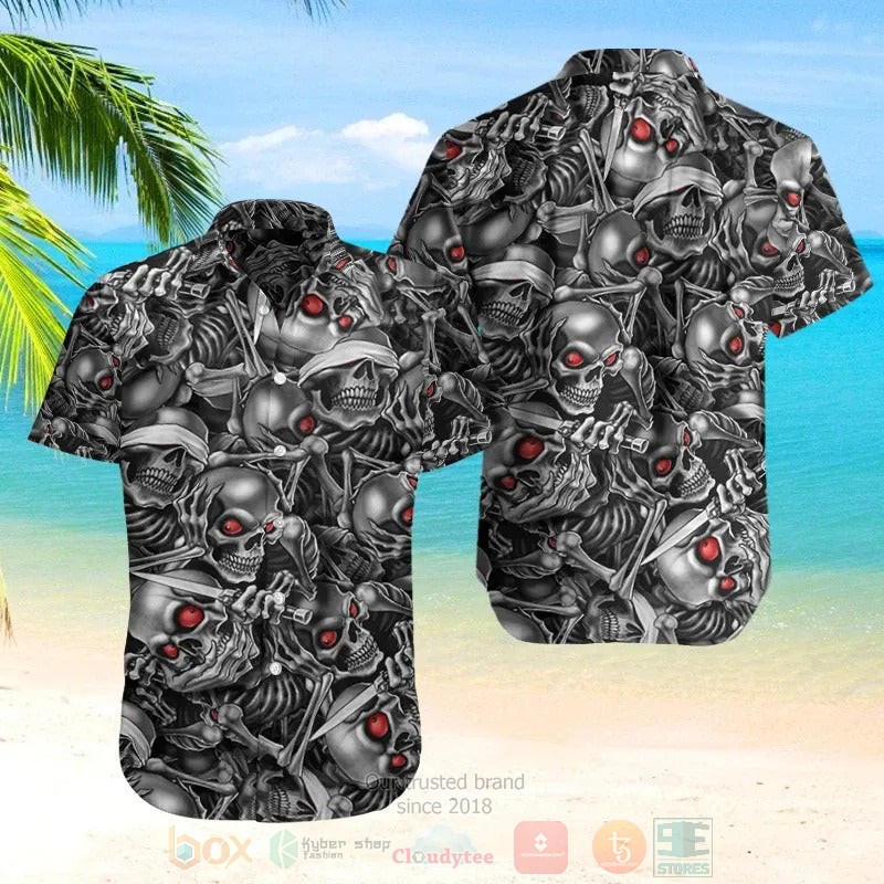 Skull black Hawaiian Shirt