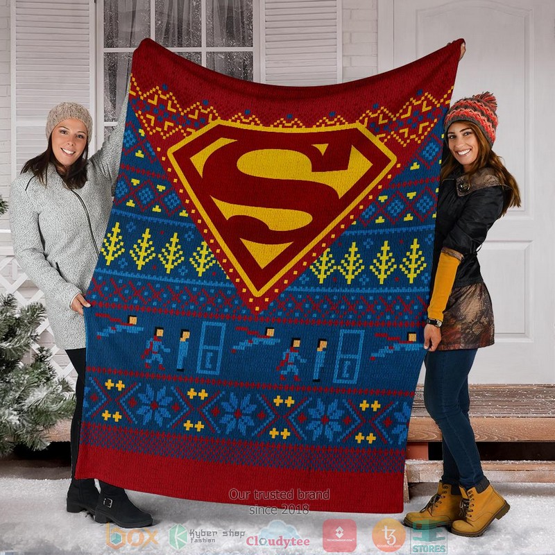 Superman Art Ugly Christmas Blanket