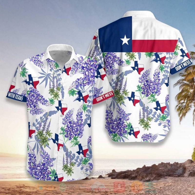 Texas Flag Bluebonnets White Hawaiian Shirt