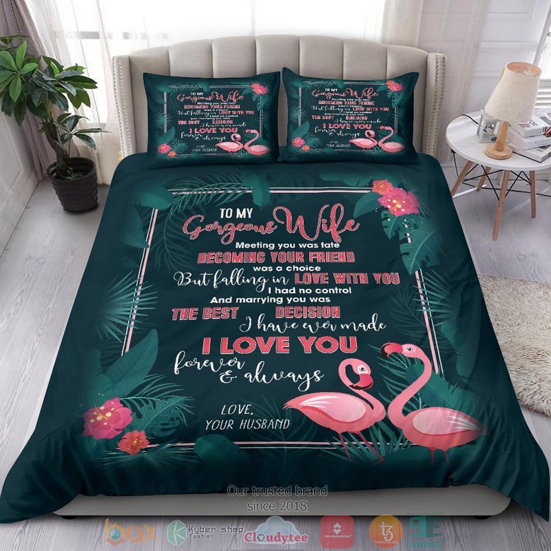 To My Wife Flamingo Bedding Set