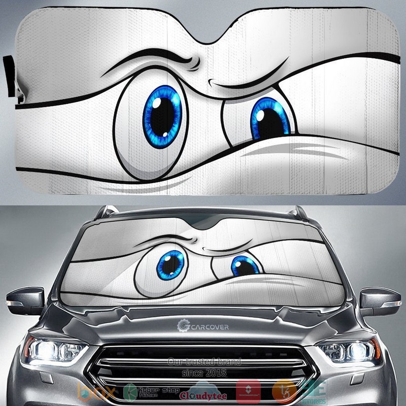 White Curious Cartoon Eyes Car Sunshade