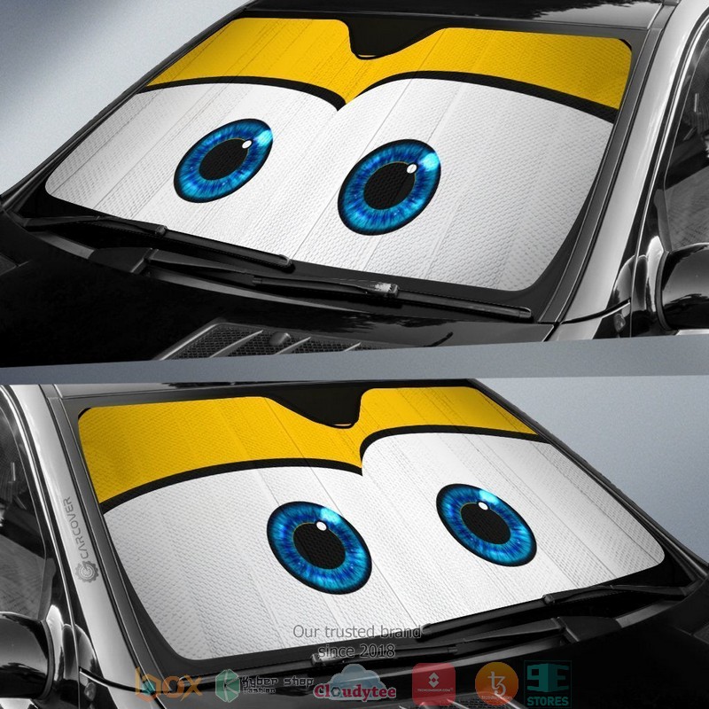 Yellow Cute Cartoon Eyes Car Sunshade 1