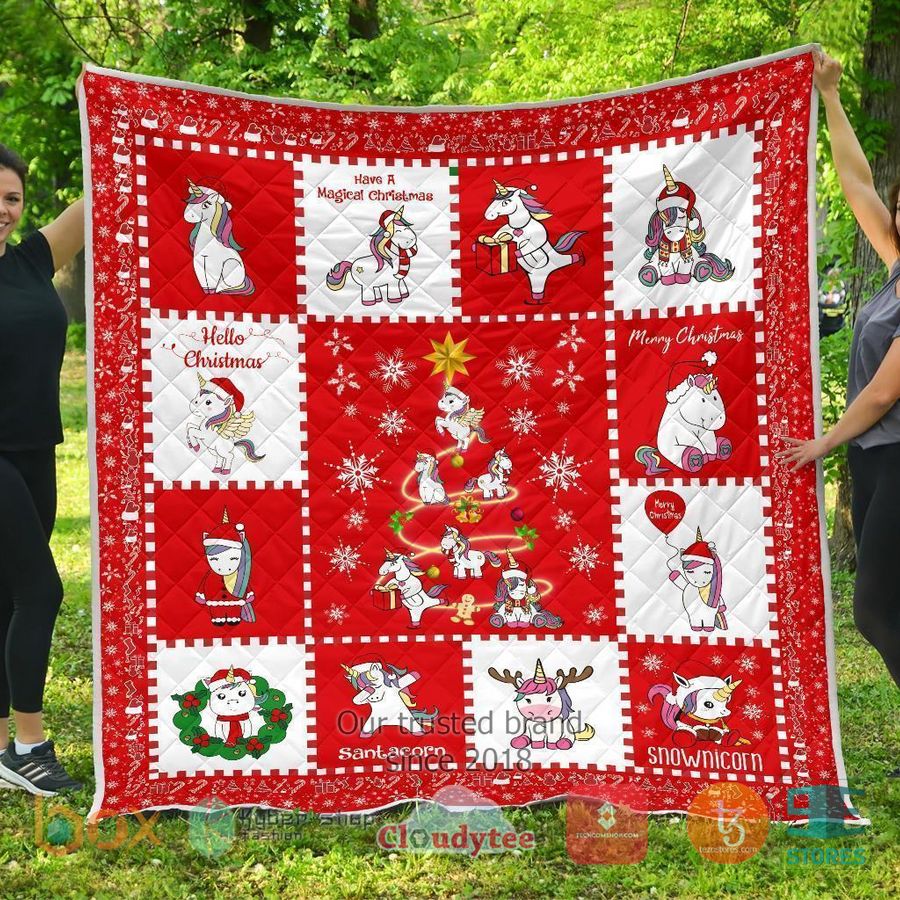 christmas unicorn xmas unicorn quilt blanket 1 53161