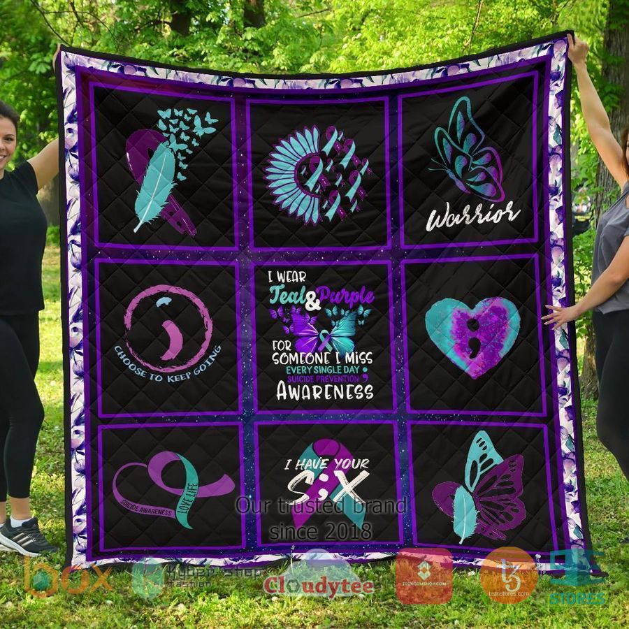 i wear teal and purple suicide prevent awareness quilt blanket 1 74676