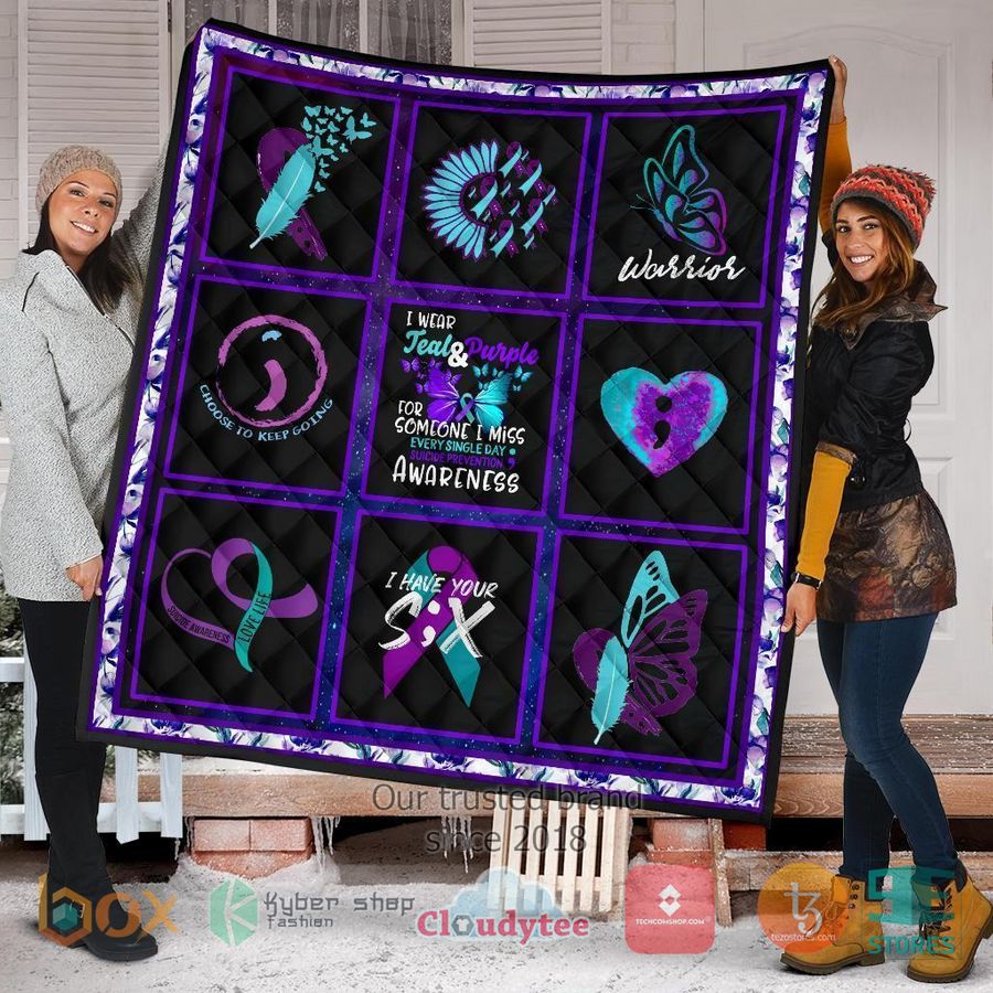 i wear teal and purple suicide prevent awareness quilt blanket 2 52473