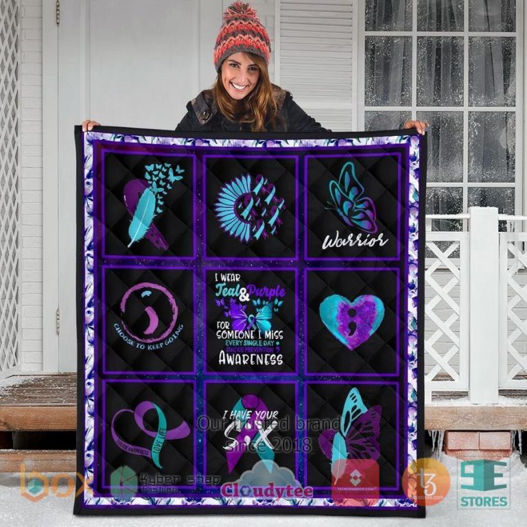 i wear teal and purple suicide prevent awareness quilt blanket 3 37684