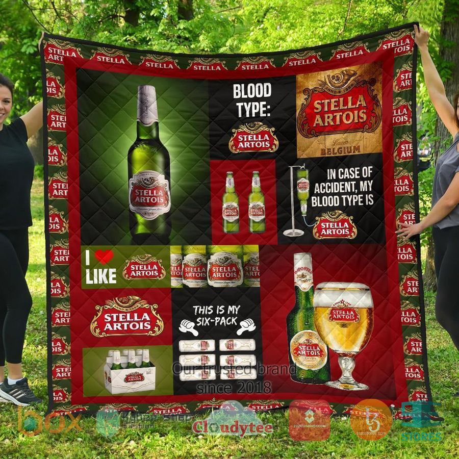 in case of accident my blood type is stella artois quilt blanket 1 40577