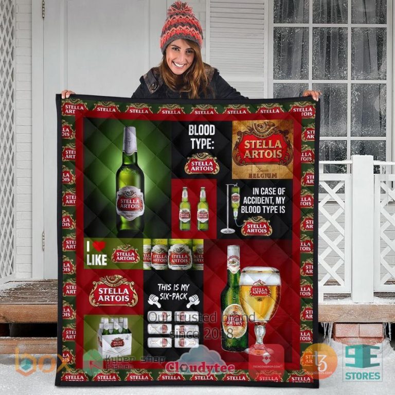 in case of accident my blood type is stella artois quilt blanket 3 5483