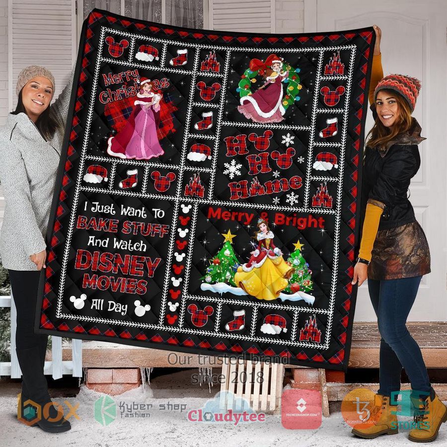 merry christmas princess belle merry bright disney quilt blanket 1 33592