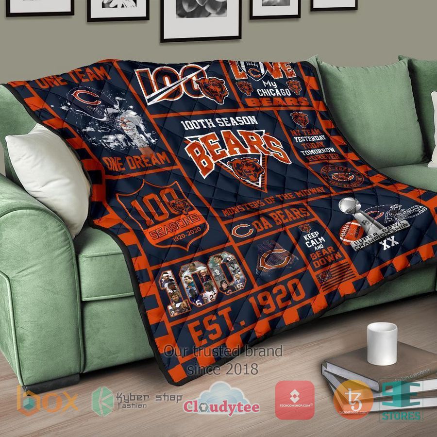 100th chicago bears anniversary quilt blanket 10 89470