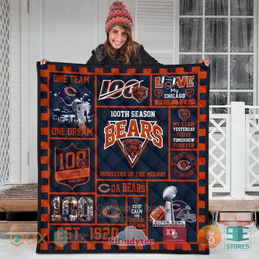 100th chicago bears anniversary quilt blanket 3 48847