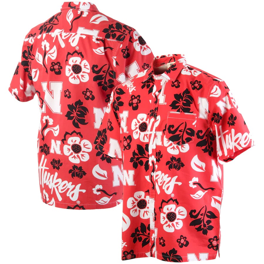 Nebraska Huskers Wes Willy Floral Scarlet Hawaiian Shirt