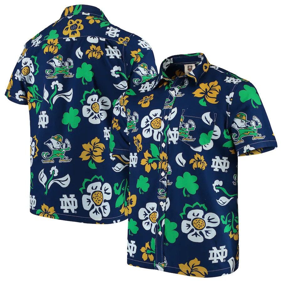 Notre Dame Fighting Irish Wes Willy Floral Navy Hawaiian Shirt