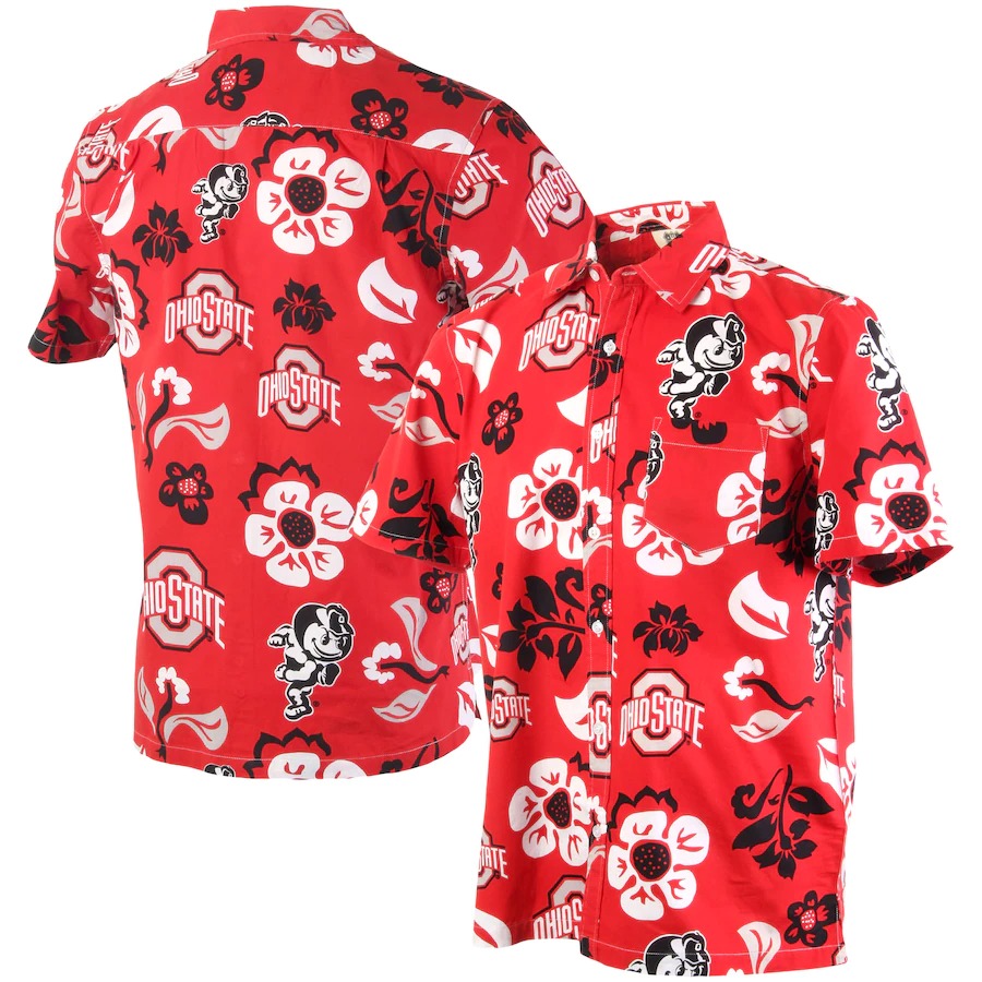Ohio State Buckeyes Wes Willy Floral Scarlet Hawaiian Shirt