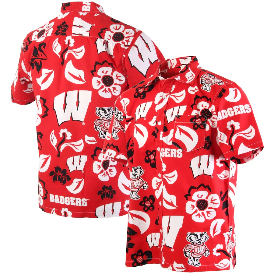Wisconsin Badgers Wes Willy Floral Red Hawaiian Shirt 1