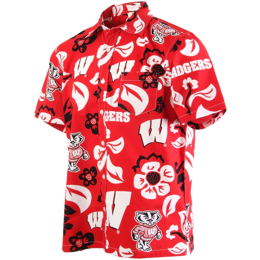 Wisconsin Badgers Wes Willy Floral Red Hawaiian Shirt 2
