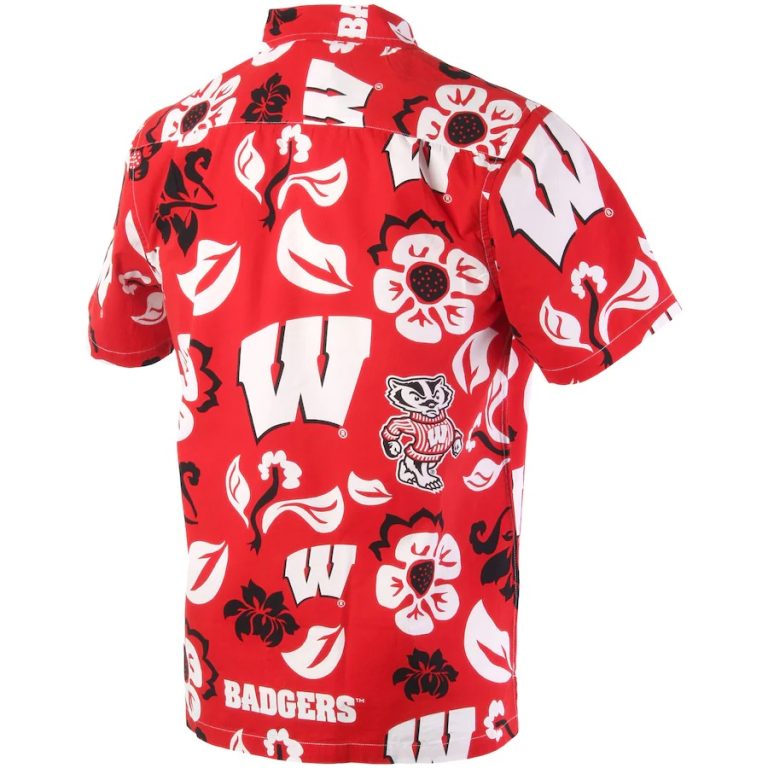 Wisconsin Badgers Wes Willy Floral Red Hawaiian Shirt 3