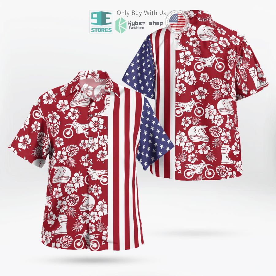 american flag dirt bike flowers red hawaiian shirt shorts 1 77851