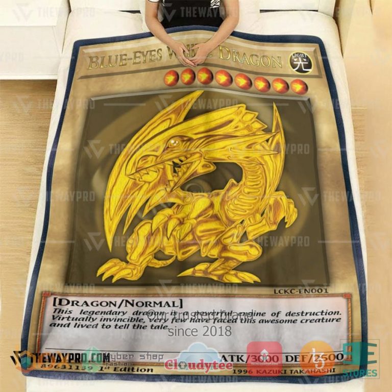 anime yu gi oh golden blue eyes white dragon card soft blanket 3 77082