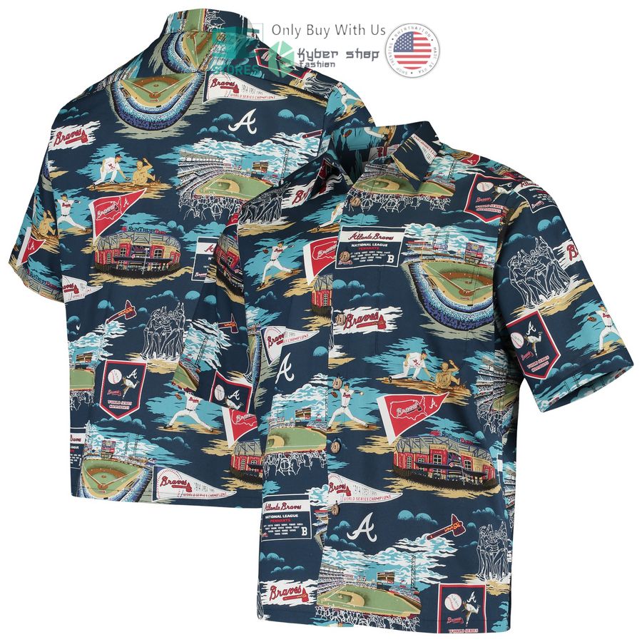 atlanta braves reyn spooner scenic navy hawaiian shirt 1 5961