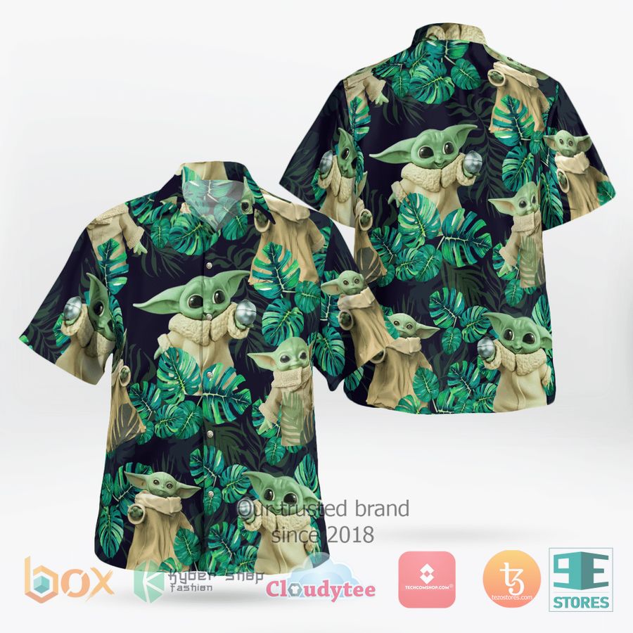 baby yoda tropical leaves hawaiian shirt shorts 1 15918