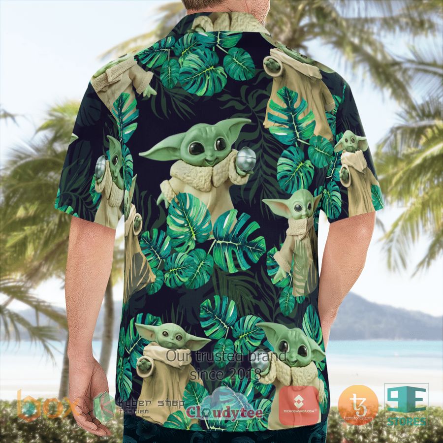 baby yoda tropical leaves hawaiian shirt shorts 2 43633