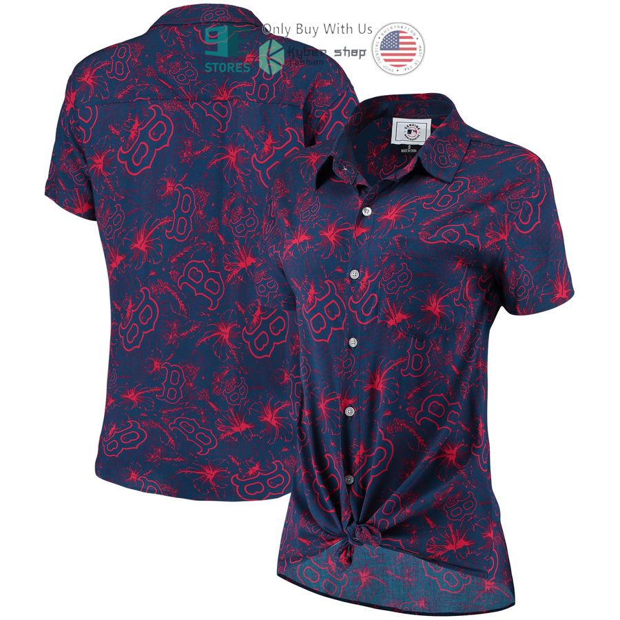 boston red sox tonal print navy red hawaiian shirt 1 54854