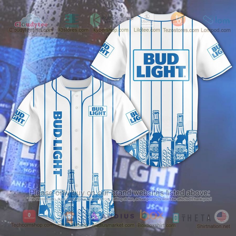 bud light beer blue striped baseball jersey 1 30857
