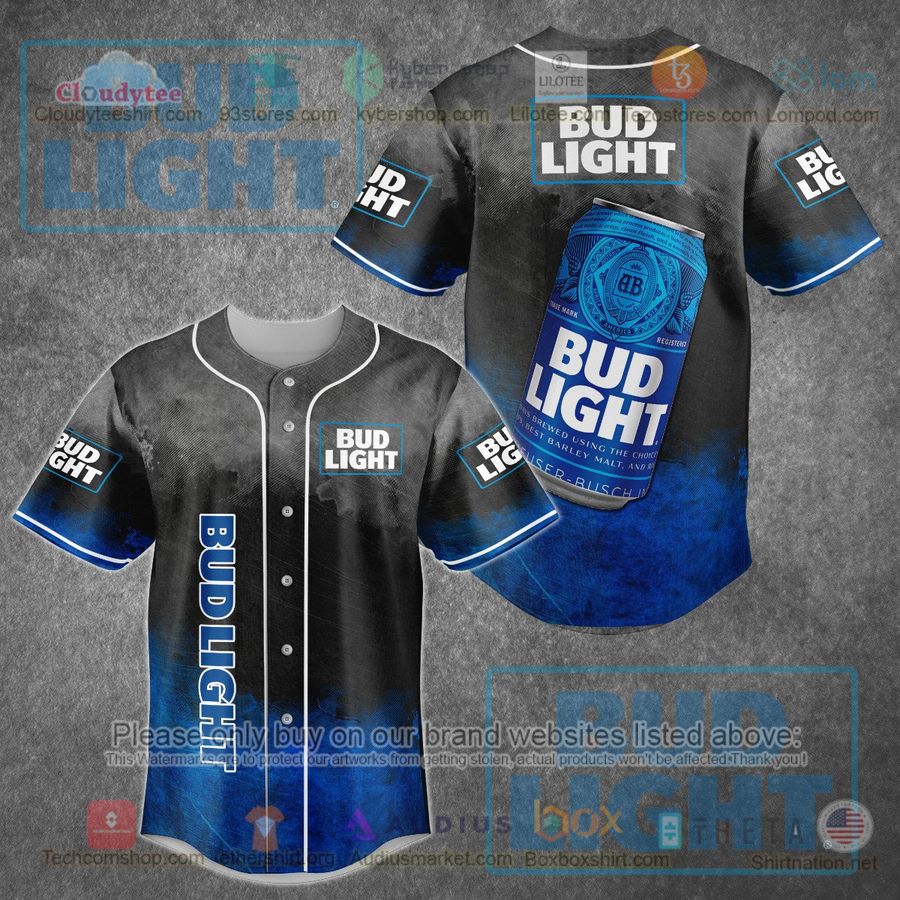 bud light beer can black blue baseball jersey 1 56578