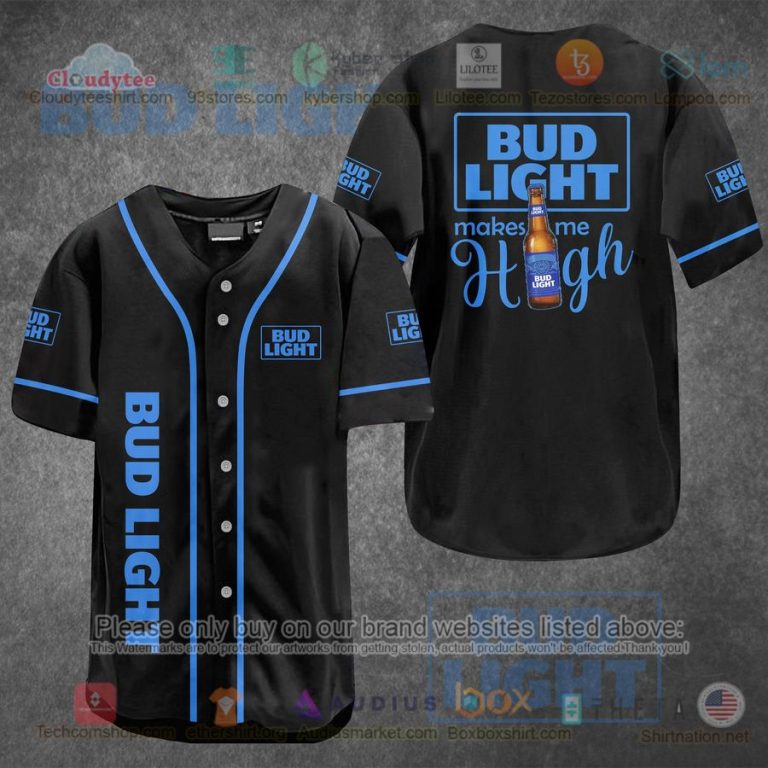 bud light makes me high black baseball jersey 1 19438