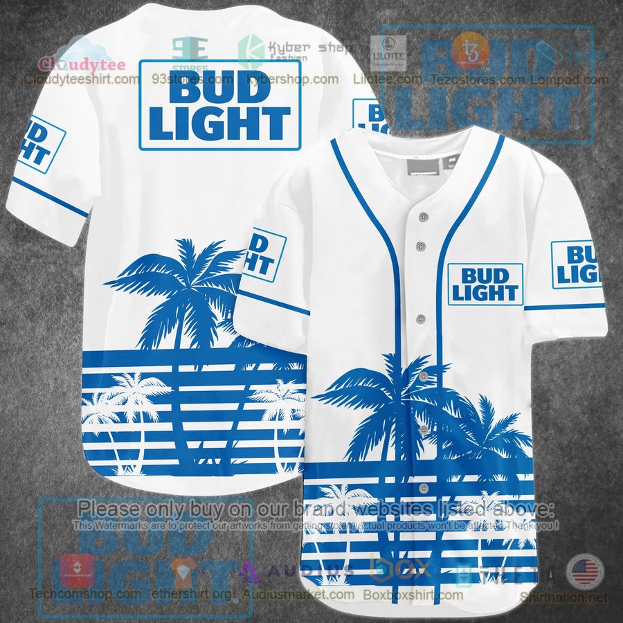 bud light palm tree white baseball jersey 1 35580