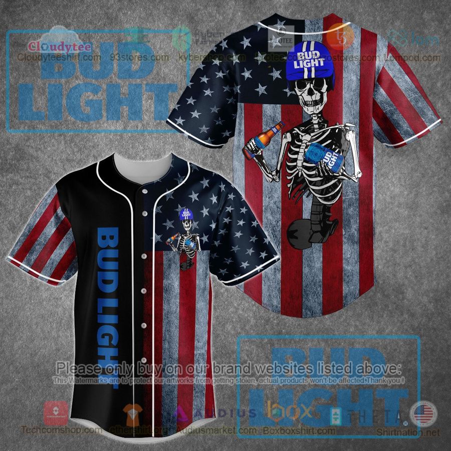 bud light skeleton united states flag baseball jersey 1 16315