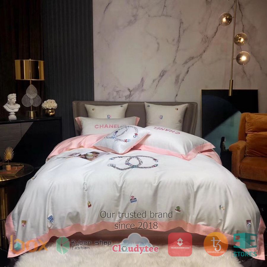 chanel high end white pink bedding set 1 3359